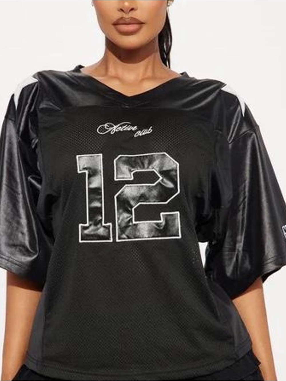 Active USA Women's Black Football Jersey Top with White Accents